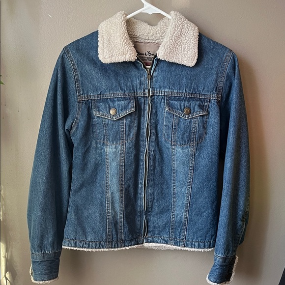 Vintage Steve & Barrys Denim Zip Trucker Jacket Sherpa Trim Lined - Picture 2 of 6